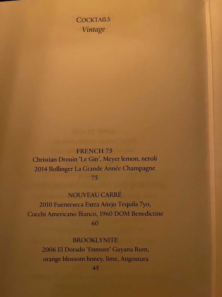 Menu, Apollo Inn