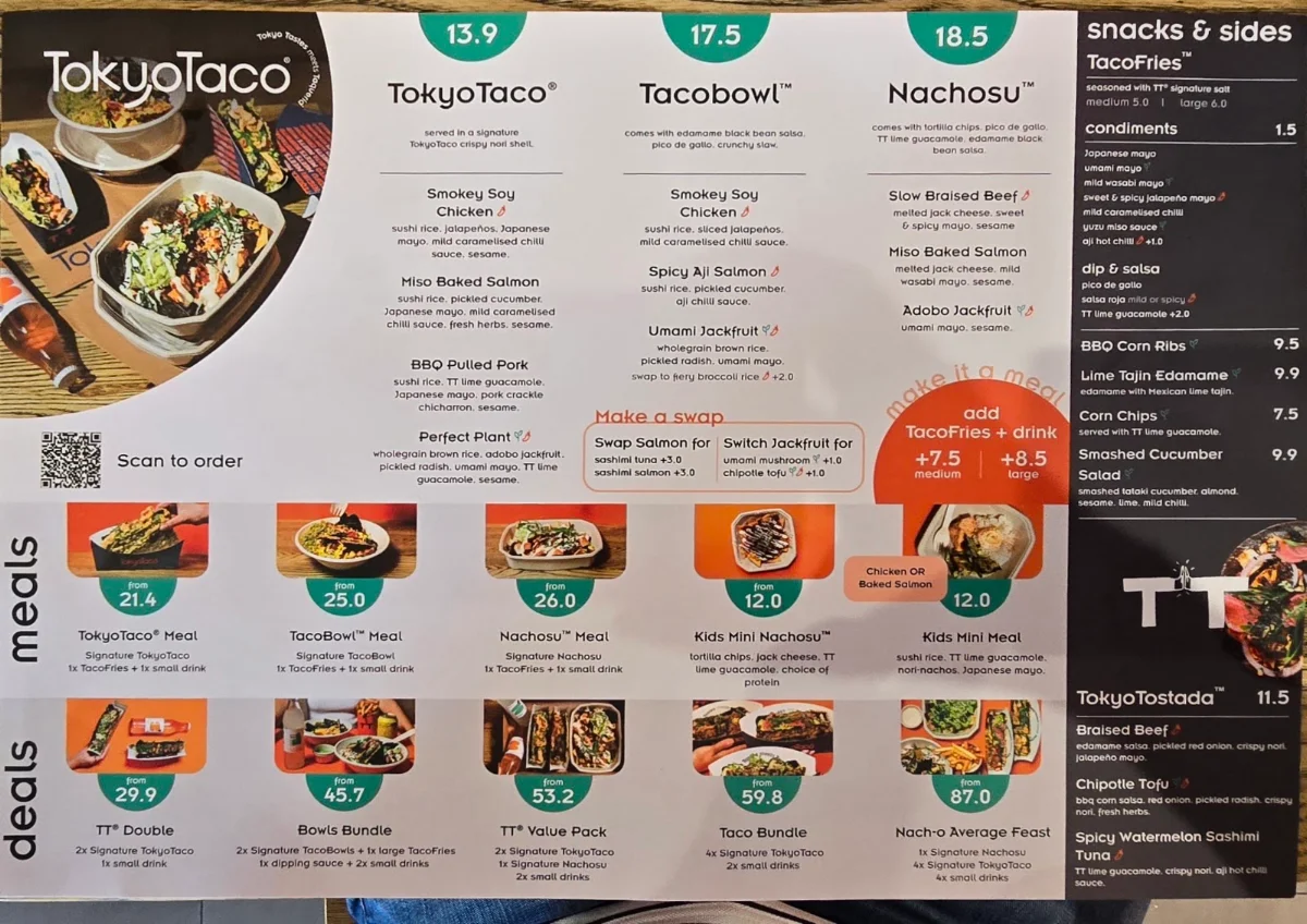 Menu, TokyoTaco Newtown