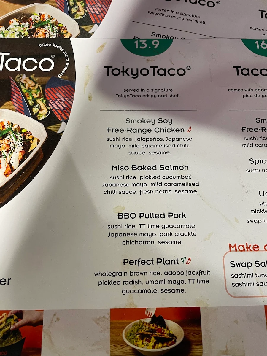 Menu, TokyoTaco Newtown