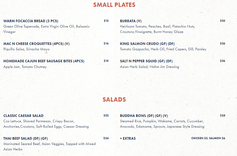 Menu, The Bellevue Hotel