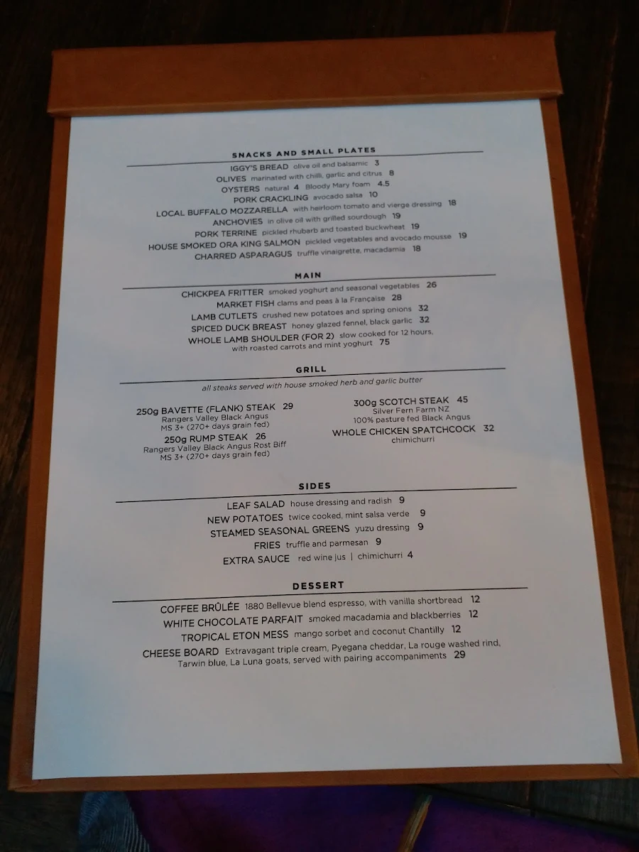Menu, The Bellevue Hotel