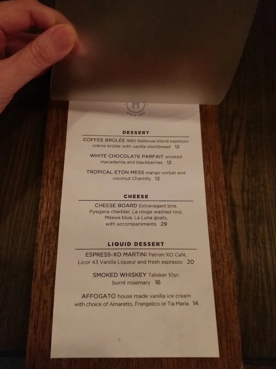 Menu, The Bellevue Hotel
