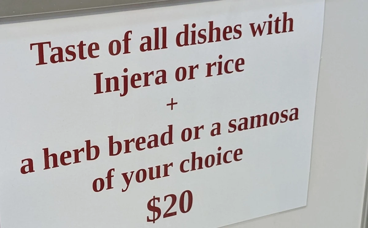 Menu, Seni's Ethiopian Cuisine
