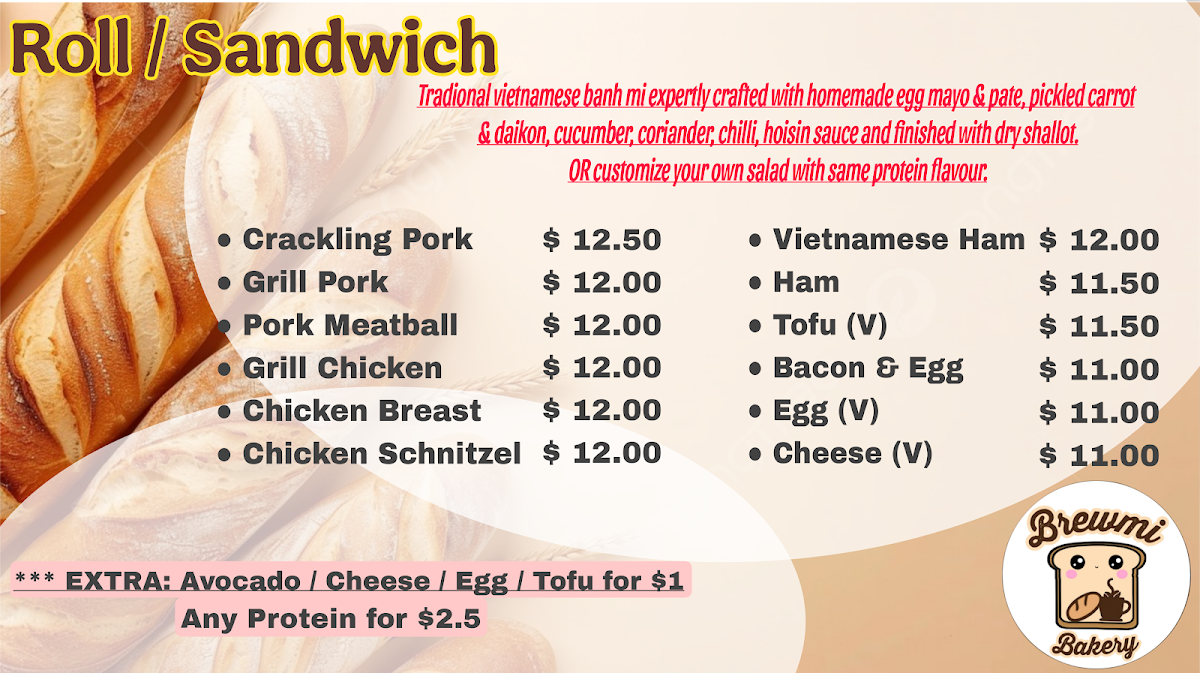 Menu, Brewmi Bakery