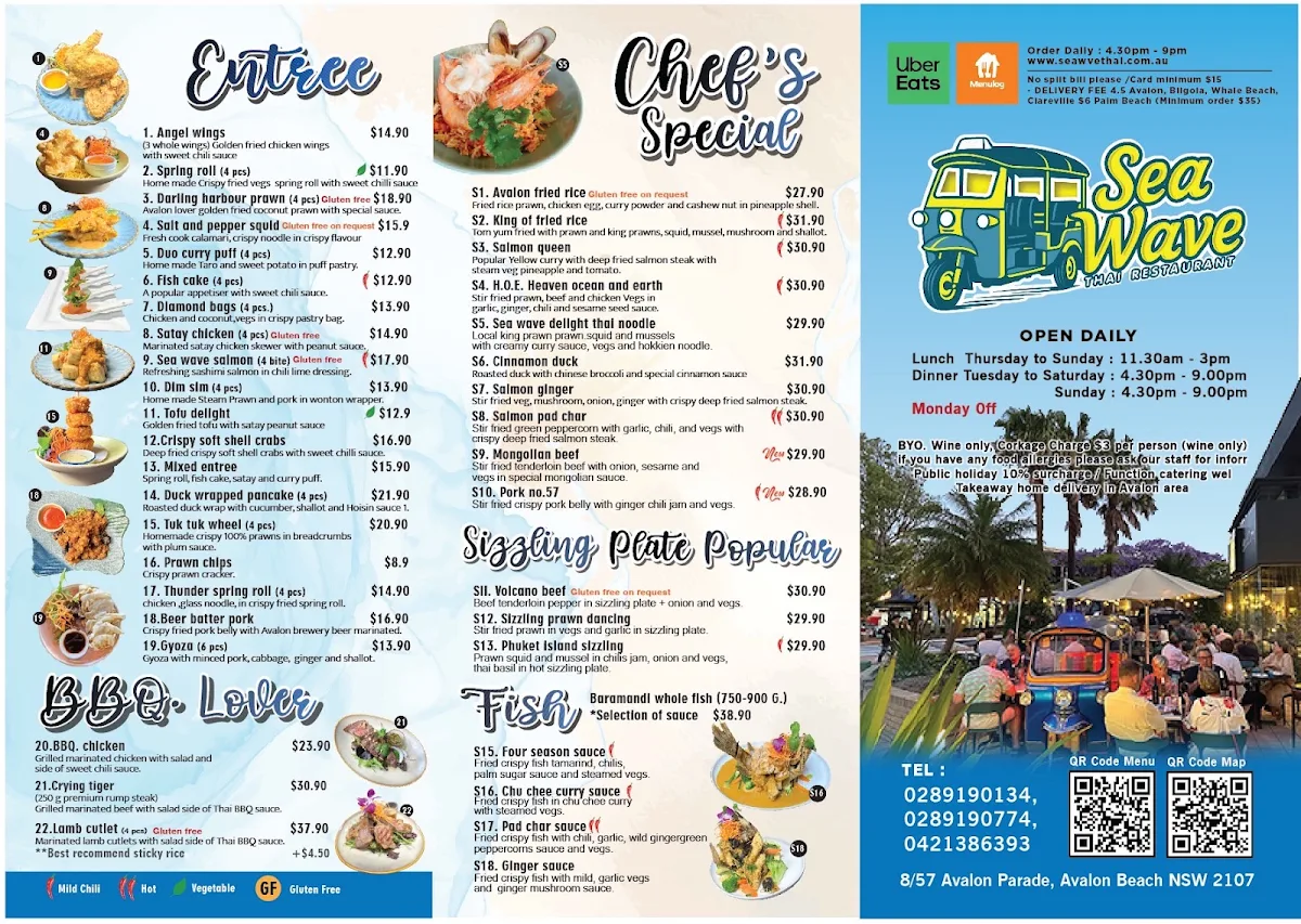 Menu, Sea wave Thai Restaurant Avalon beach