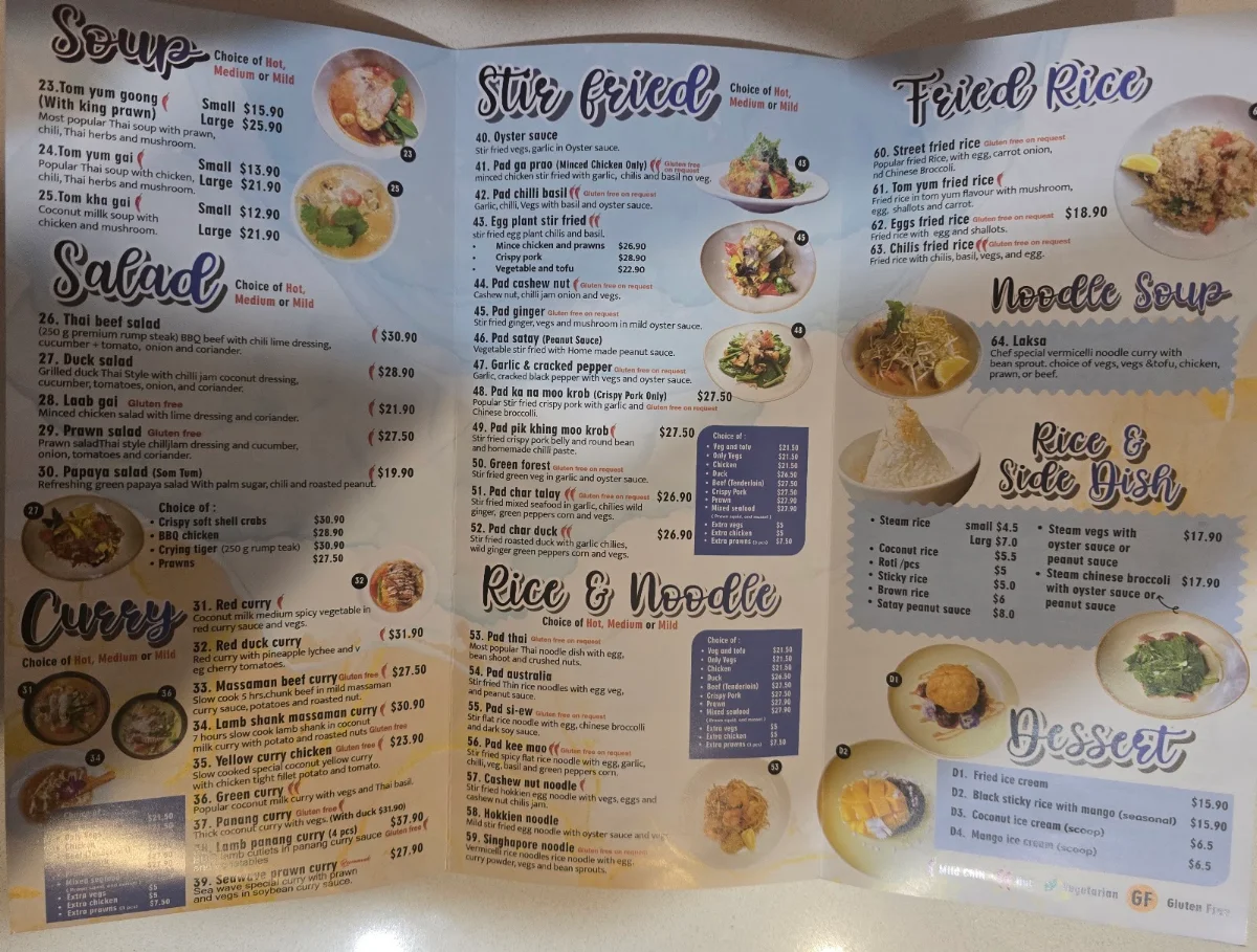 Menu, Sea wave Thai Restaurant Avalon beach