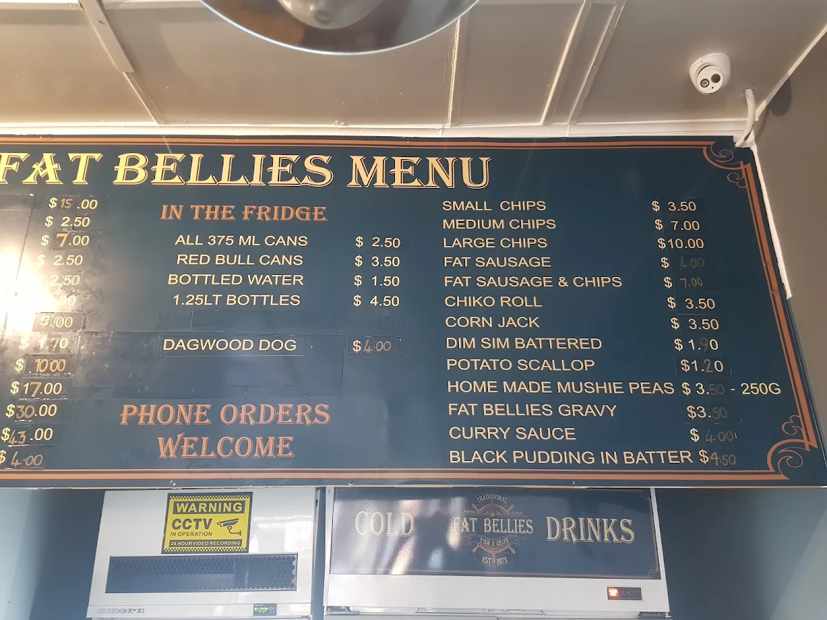 Menu, Fat Bellies Traditional Fish and Chips