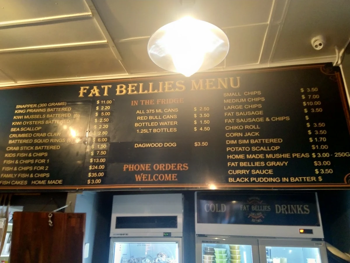 Menu, Fat Bellies Traditional Fish and Chips