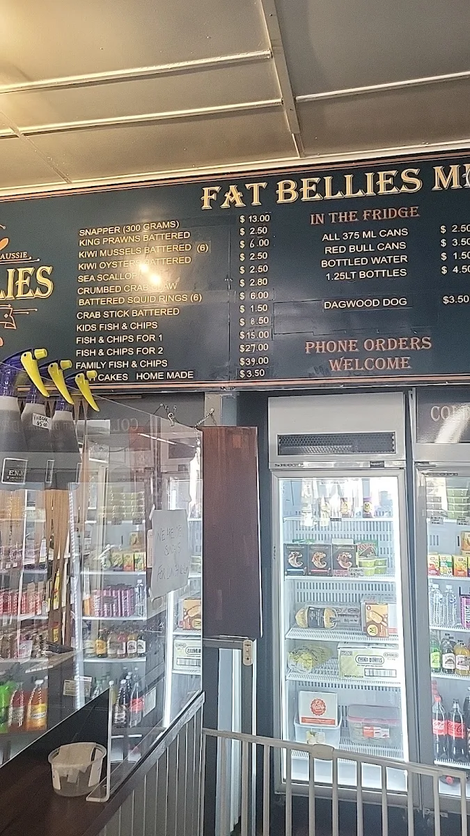 Menu, Fat Bellies Traditional Fish and Chips