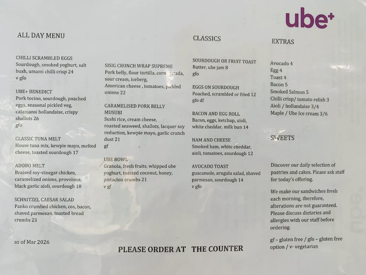Menu, Ube+