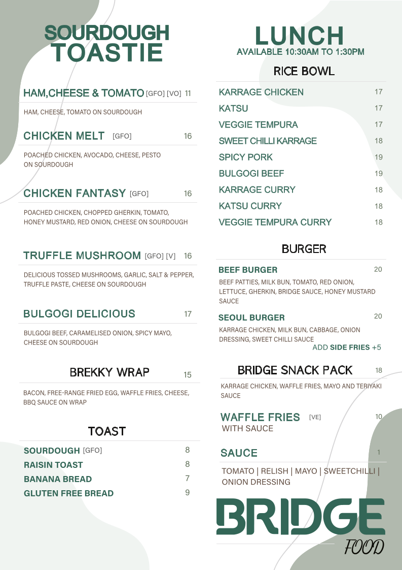 Menu, Bridge on Park