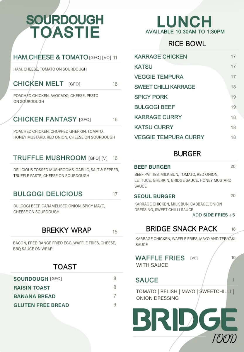 Menu, Bridge on Park