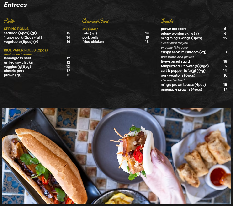 Menu, Ming Ming's Kitchen