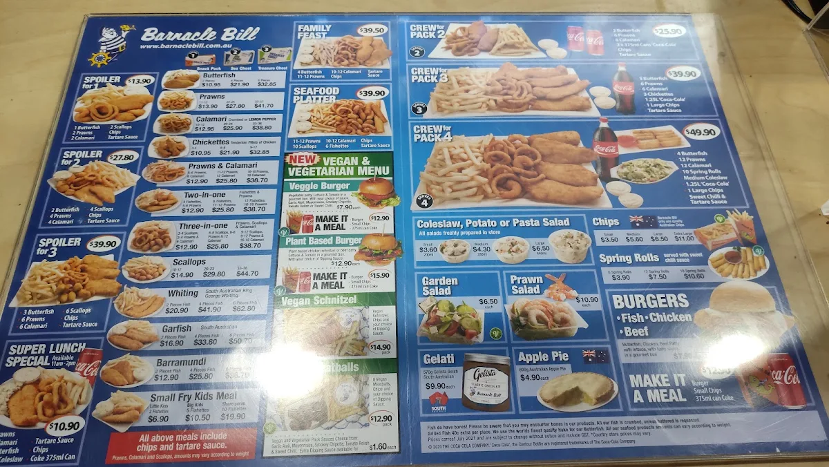 Menu, Barnacle Bill