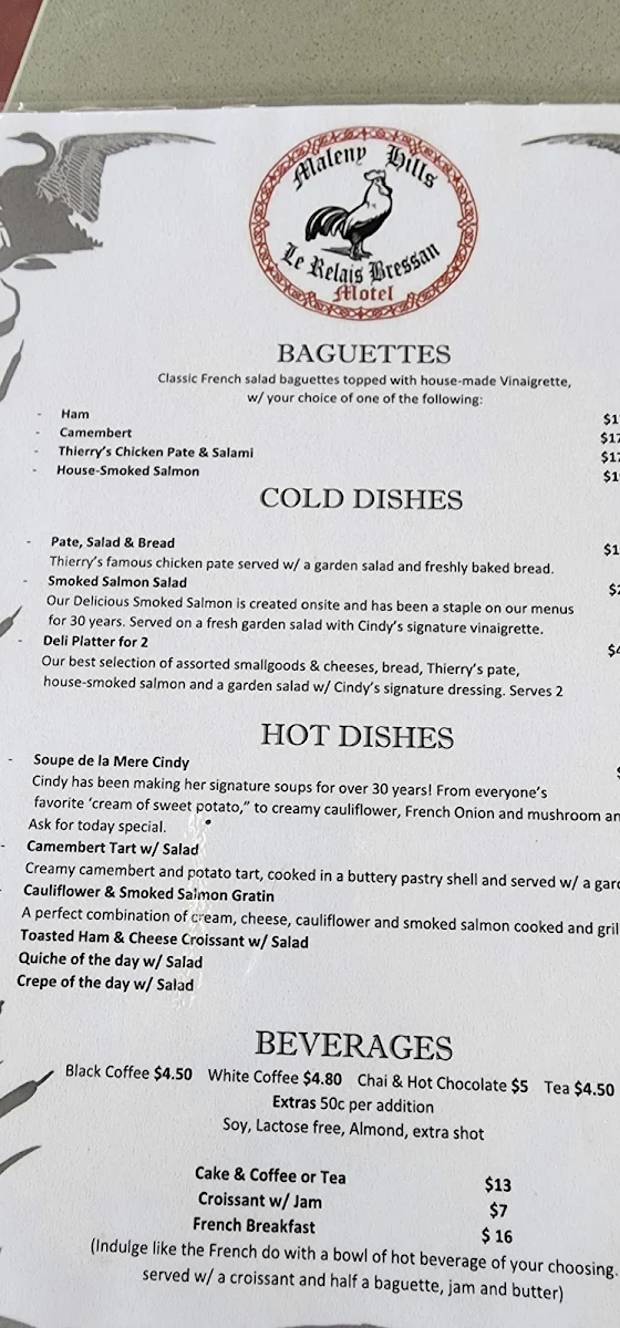Menu, Le Relais Bressan