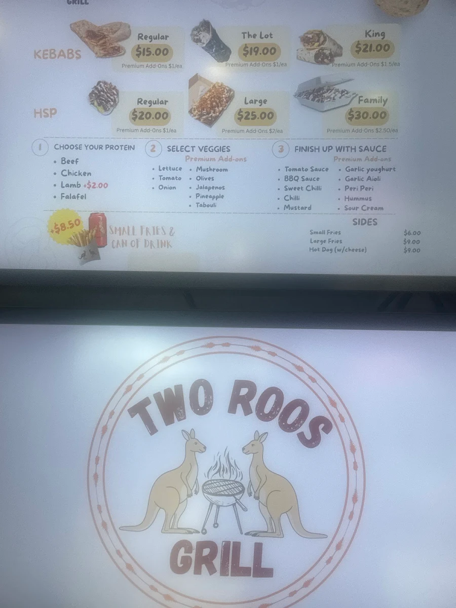 Menu, Two Roos Grill