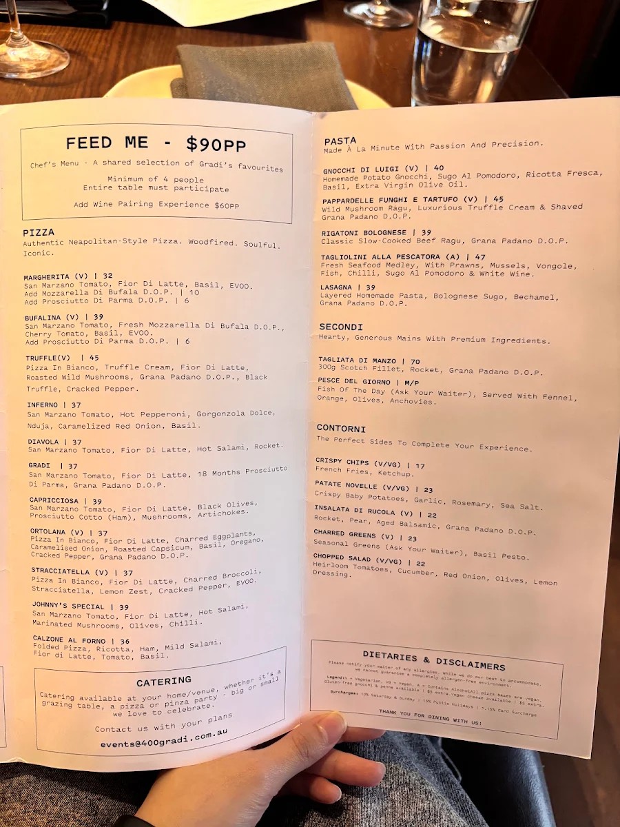 Menu, Gradi at Crown Melbourne