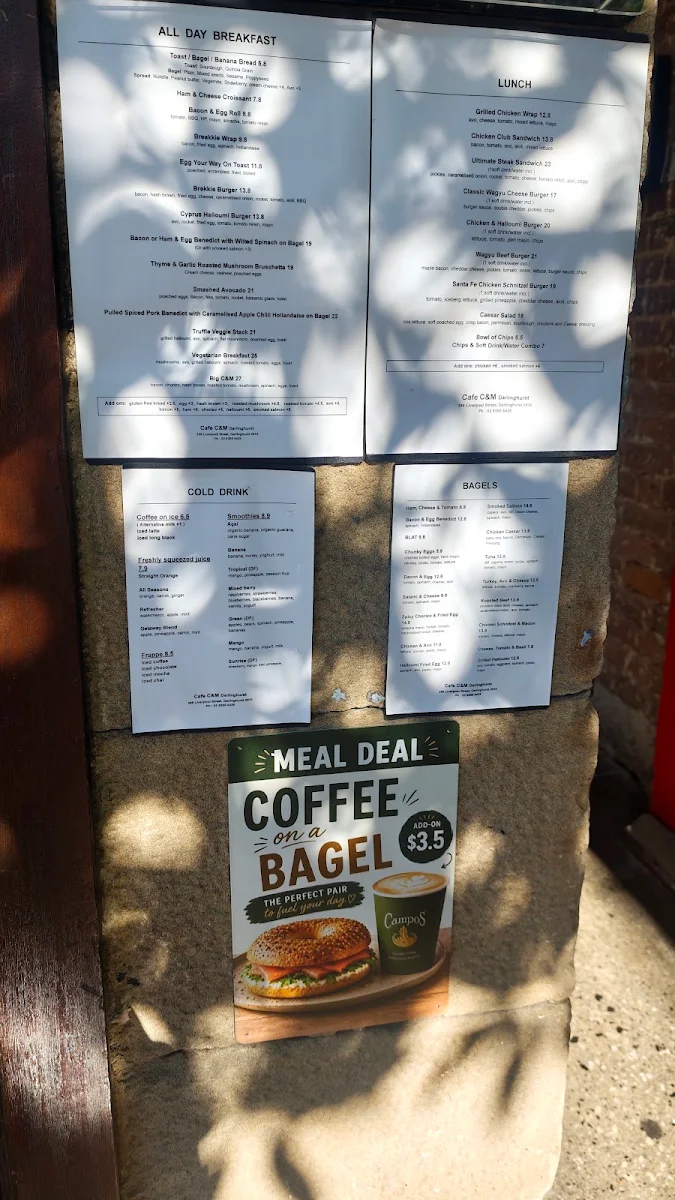 Menu, Cafe C&M (Darlinghurst)