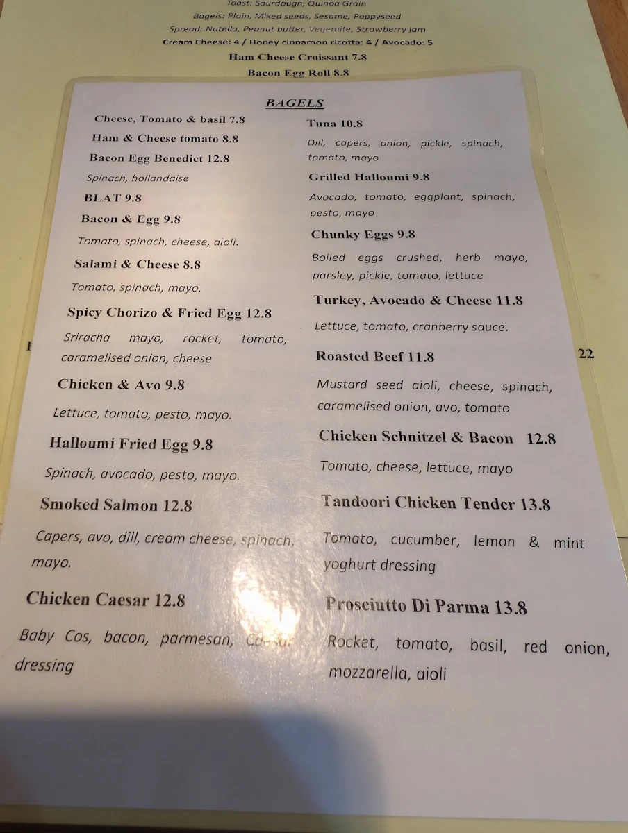 Menu, Cafe C&M (Darlinghurst)