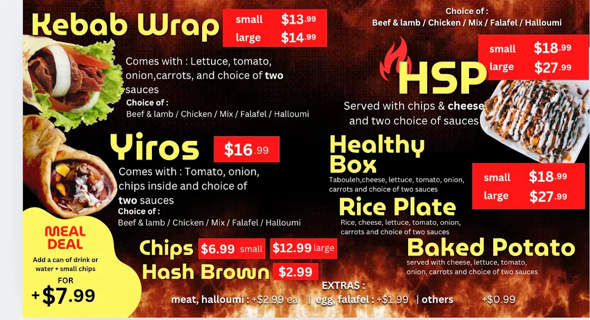 Menu, Hamilton Kebab and pizza