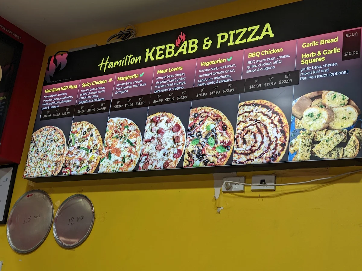 Menu, Hamilton Kebab and pizza