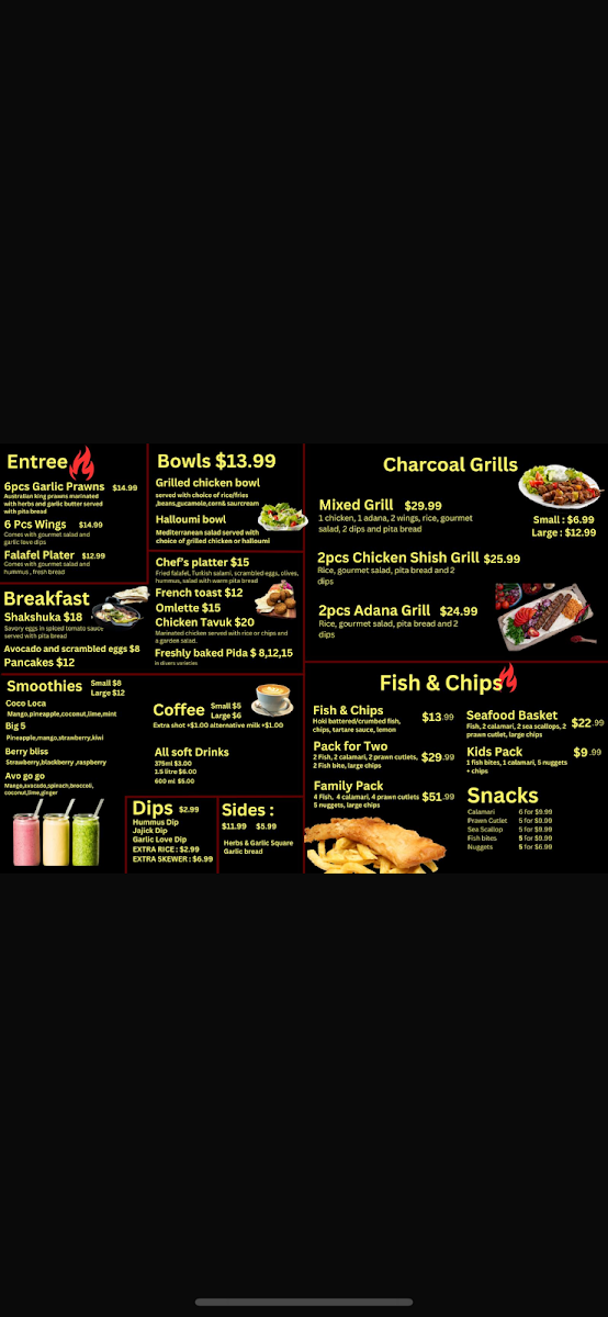 Menu, Hamilton Kebab and pizza