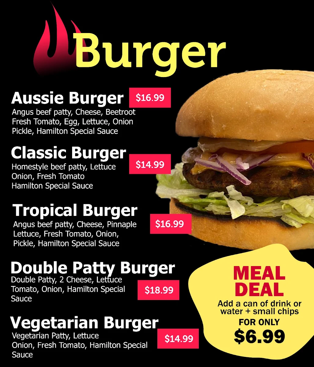 Menu, Hamilton Kebab and pizza