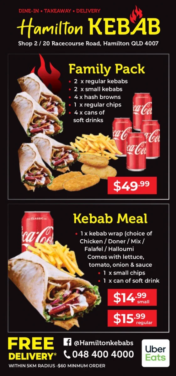 Menu, Hamilton Kebab and pizza