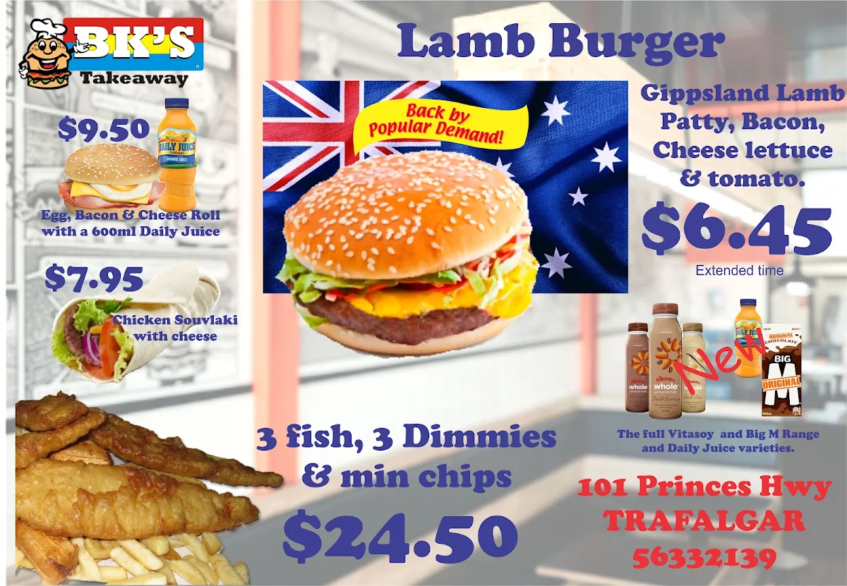 Menu, BKs Takeaway Warragul