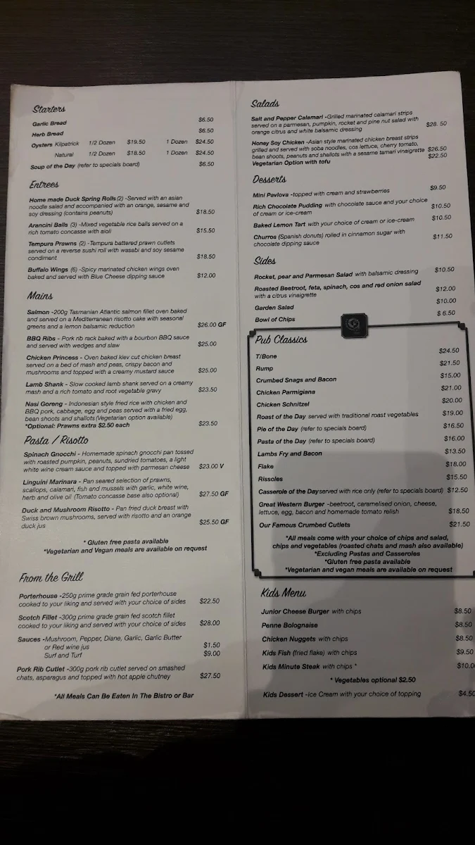 Menu, The Great Western Hotel