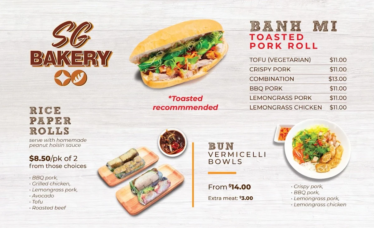 Menu, SG Bakery Burpengary