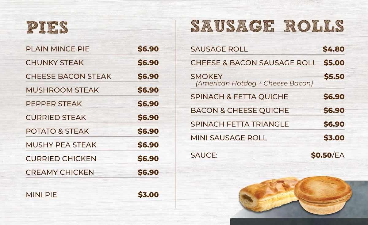 Menu, SG Bakery Burpengary