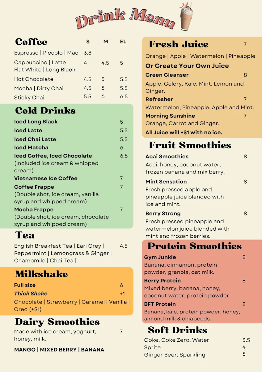 Menu, Woodland Cafe