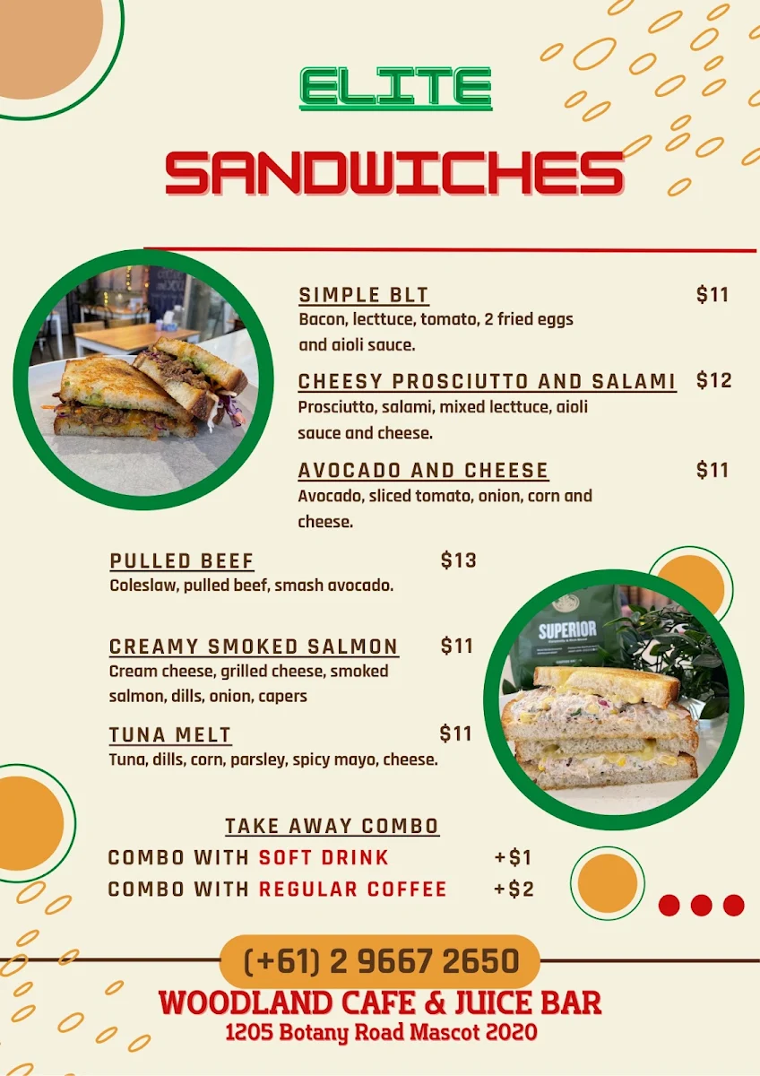 Menu, Woodland Cafe