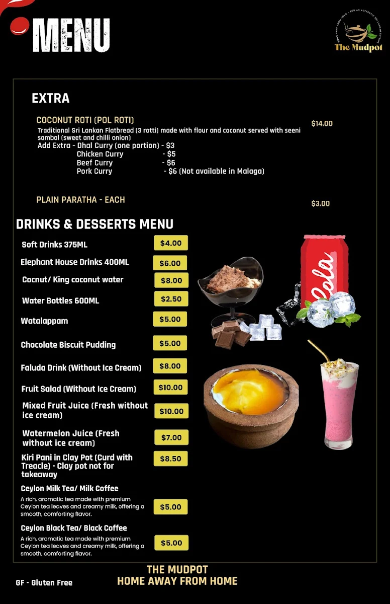 Menu, The Mudpot Malaga