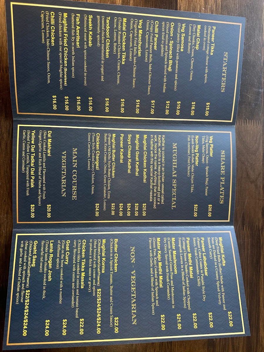 Menu, Mughlai Restaurant