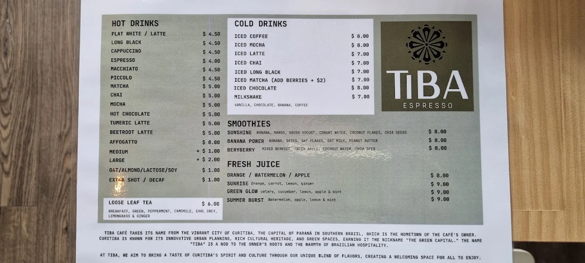 Menu, Tiba Espresso