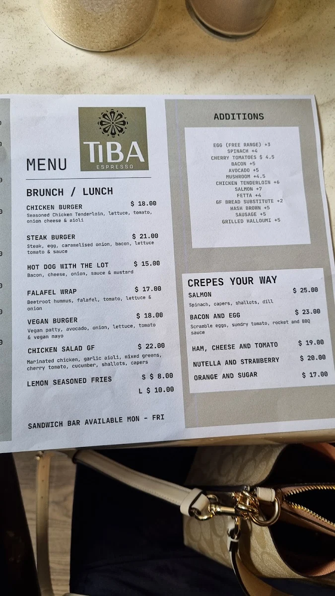 Menu, Tiba Espresso