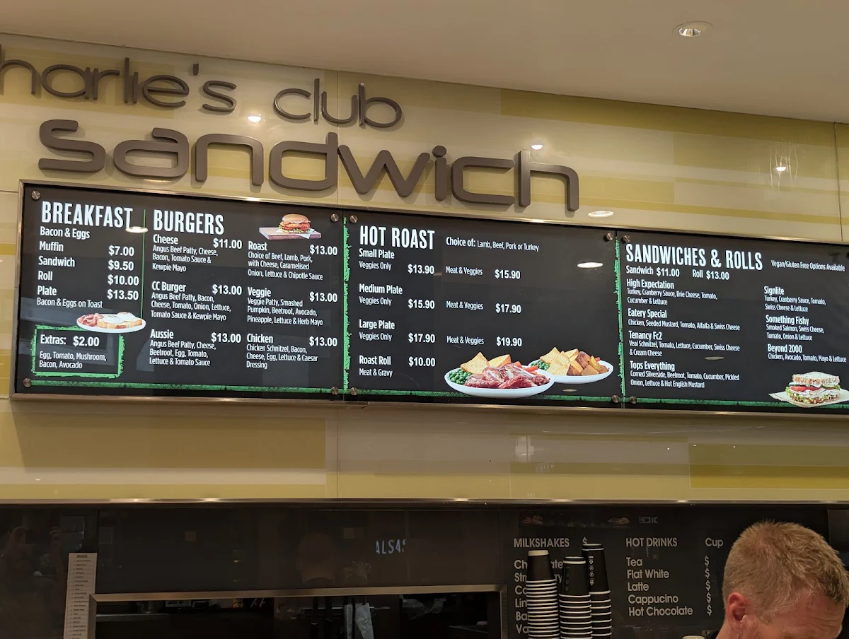 Menu, Charlies Club Sandwiches