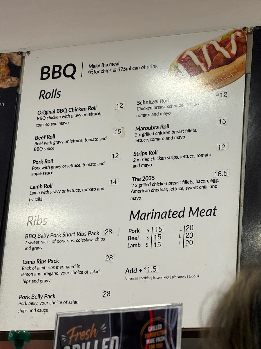 Menu, Maroubra Charcoal Chickens