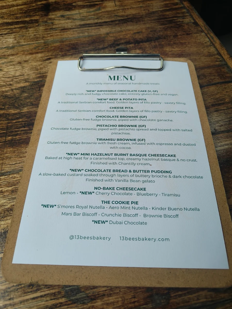 Menu, 13 Bees Bakery