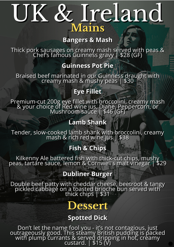 Menu, Den Devine Restaurant & Music Lounge