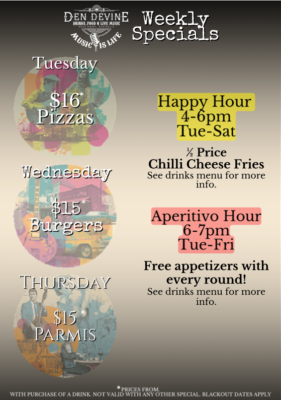 Menu, Den Devine Restaurant & Music Lounge