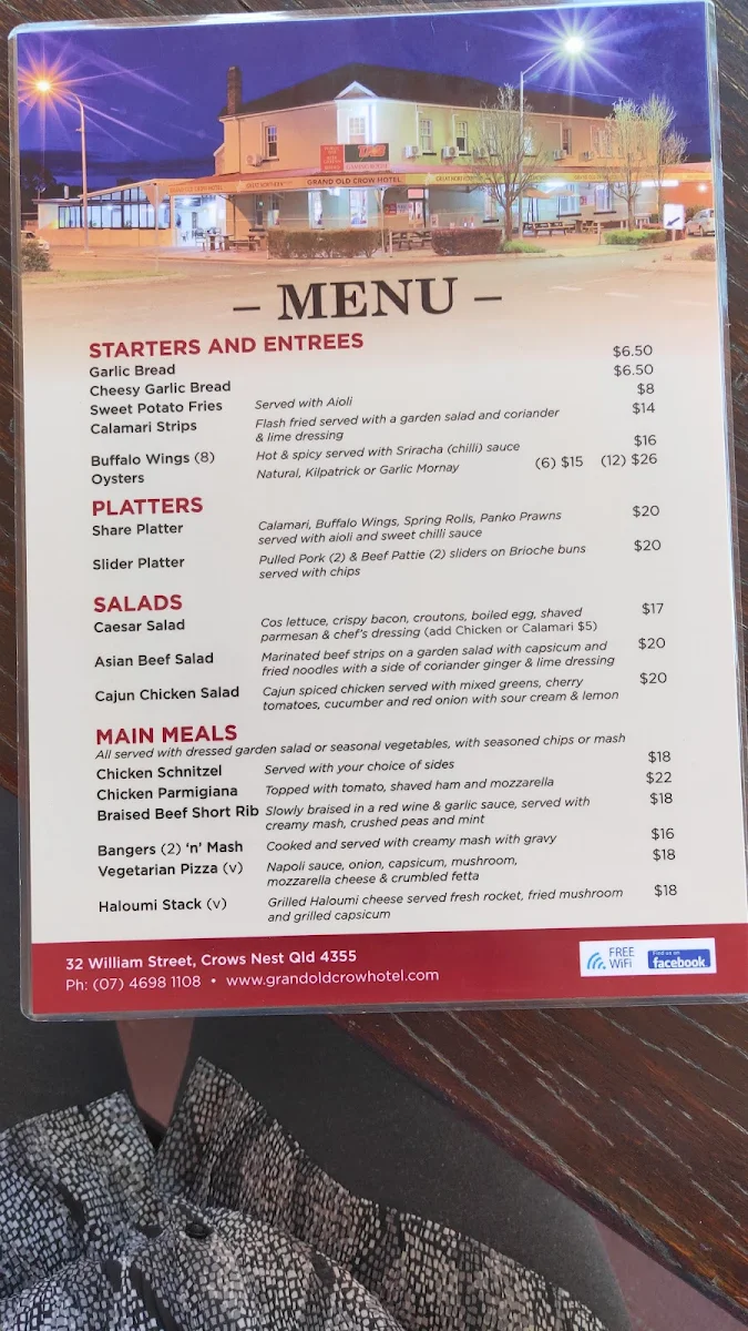 Menu, Grand Old Crow Hotel