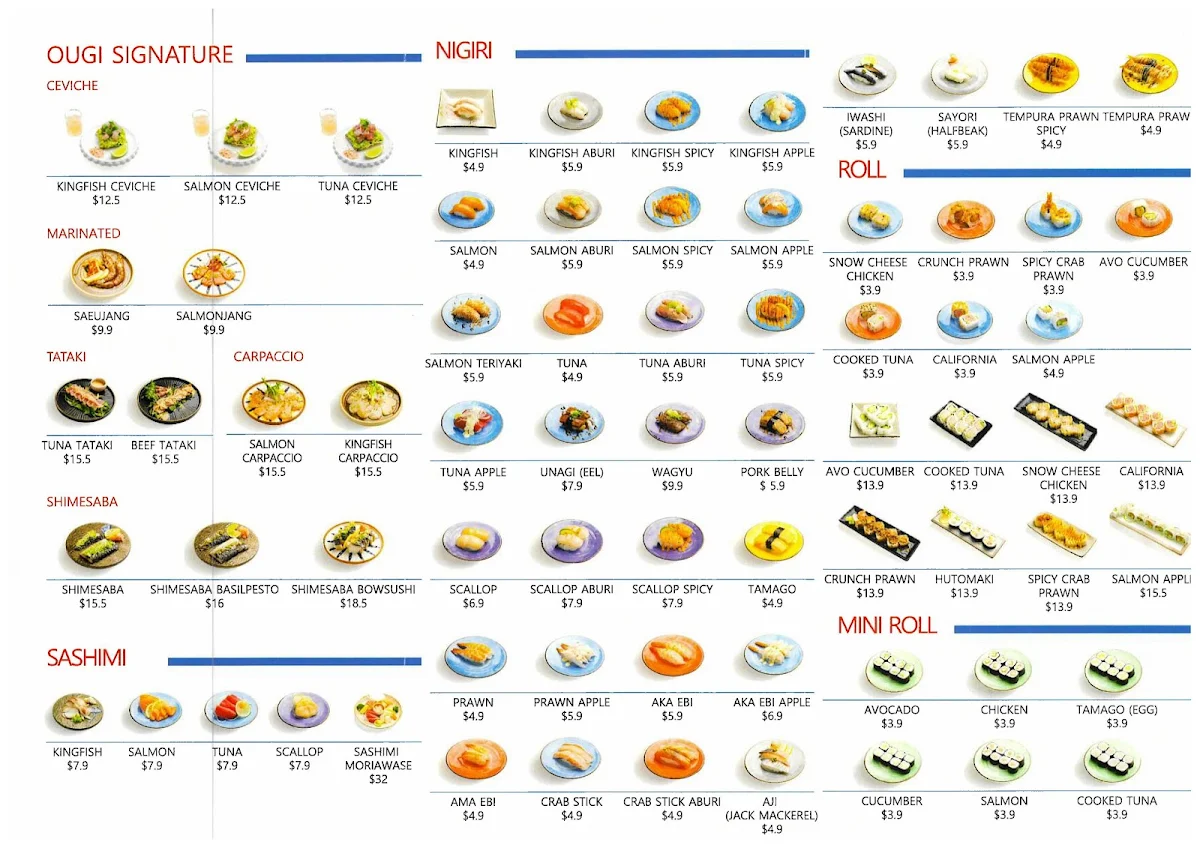 Menu, Ougi Kaiten Sushi