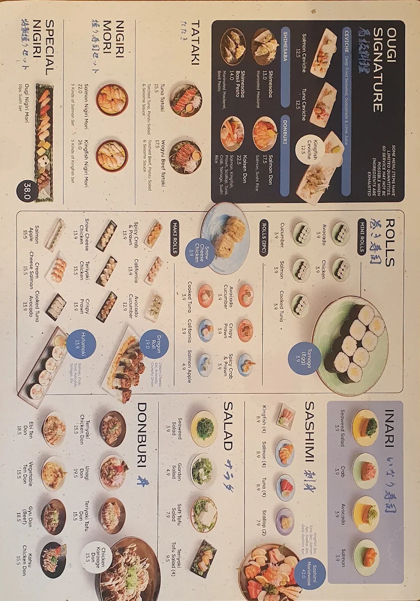 Menu, Ougi Kaiten Sushi