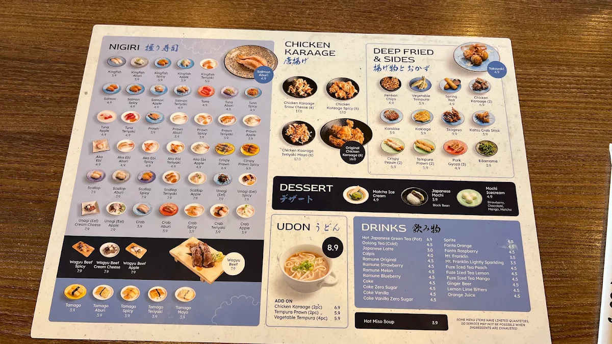 Menu, Ougi Kaiten Sushi