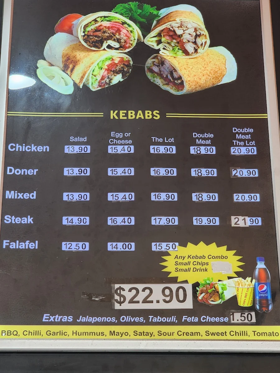 Menu, Ellenbrook Kebabs