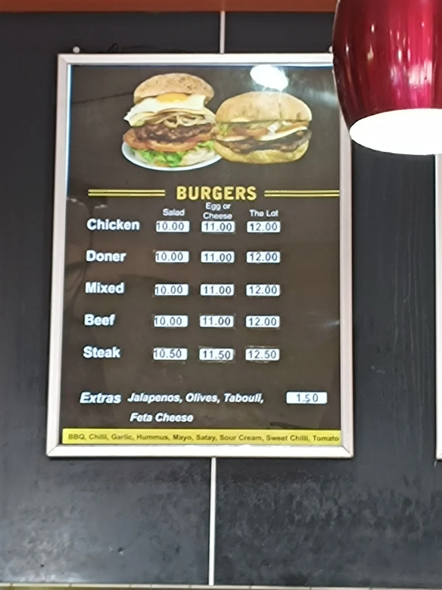 Menu, Ellenbrook Kebabs