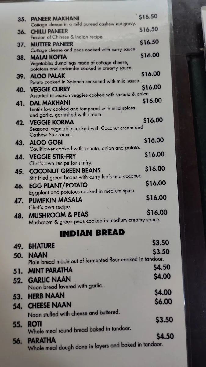 Menu, Great Indian Wave